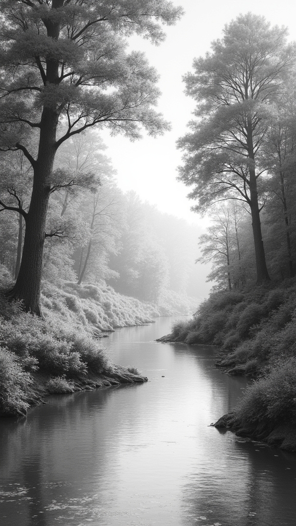 peaceful river valley reflections