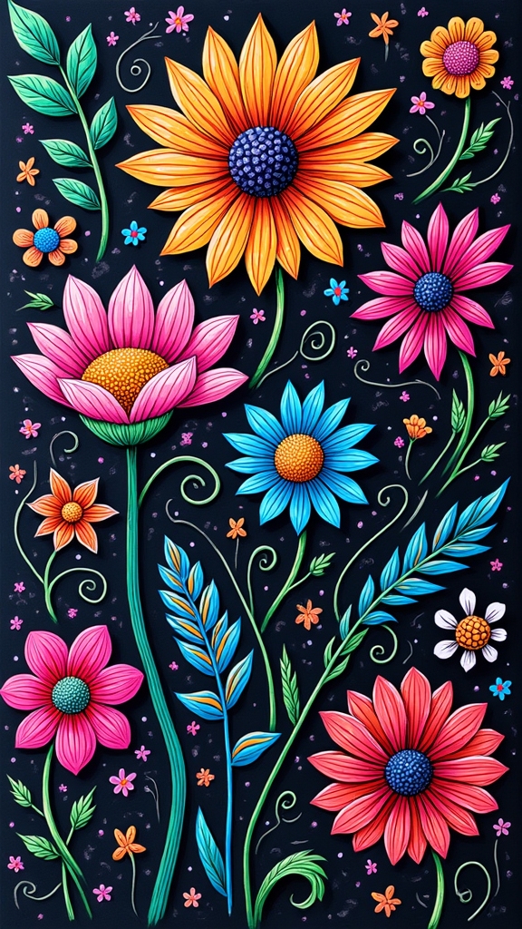 playful colorful flower doodles
