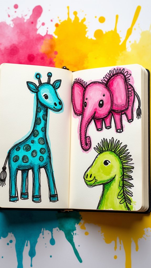 playful vibrant animal sketches