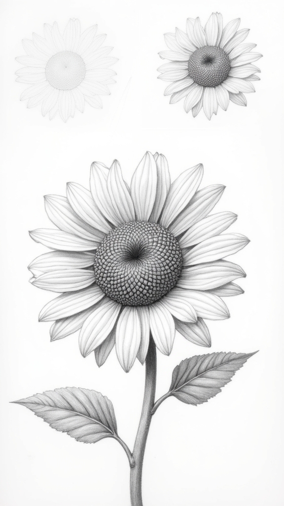realistic sunflower drawing techniques