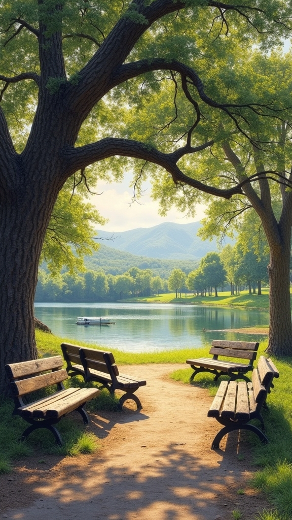 serene artistic park benches