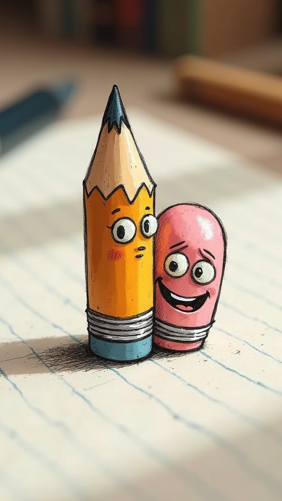 shy pencil behind eraser