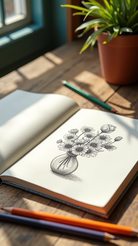 sketch vibrant flower arrangement