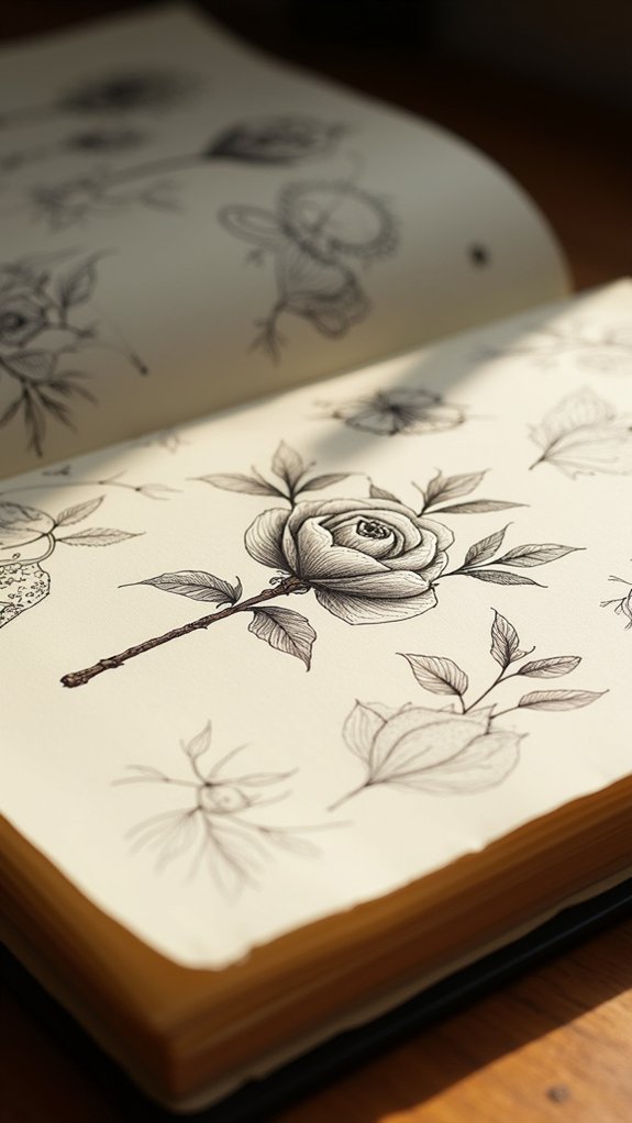 sketchbook layout with centerpiece
