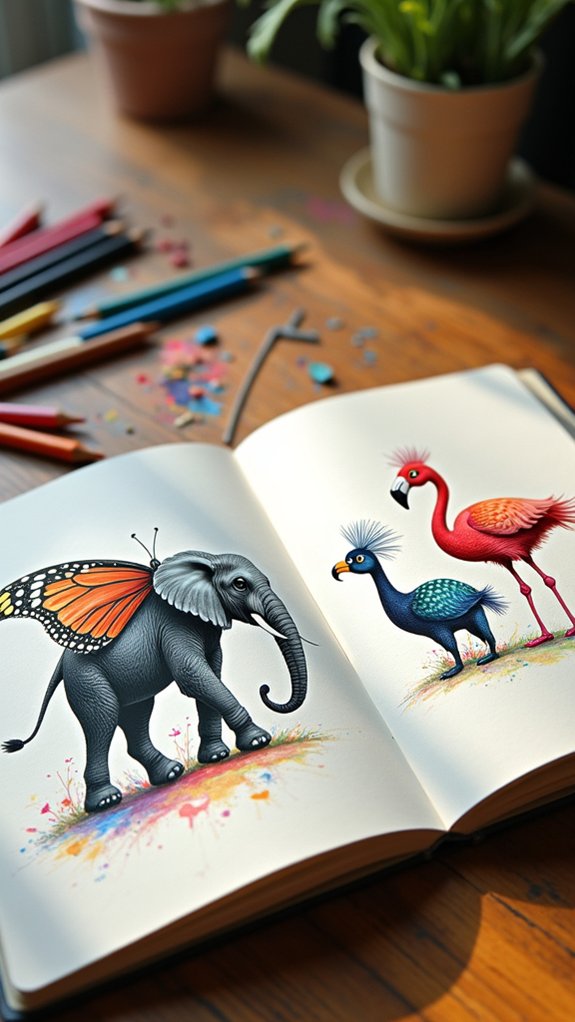 surreal animal hybrid sketching