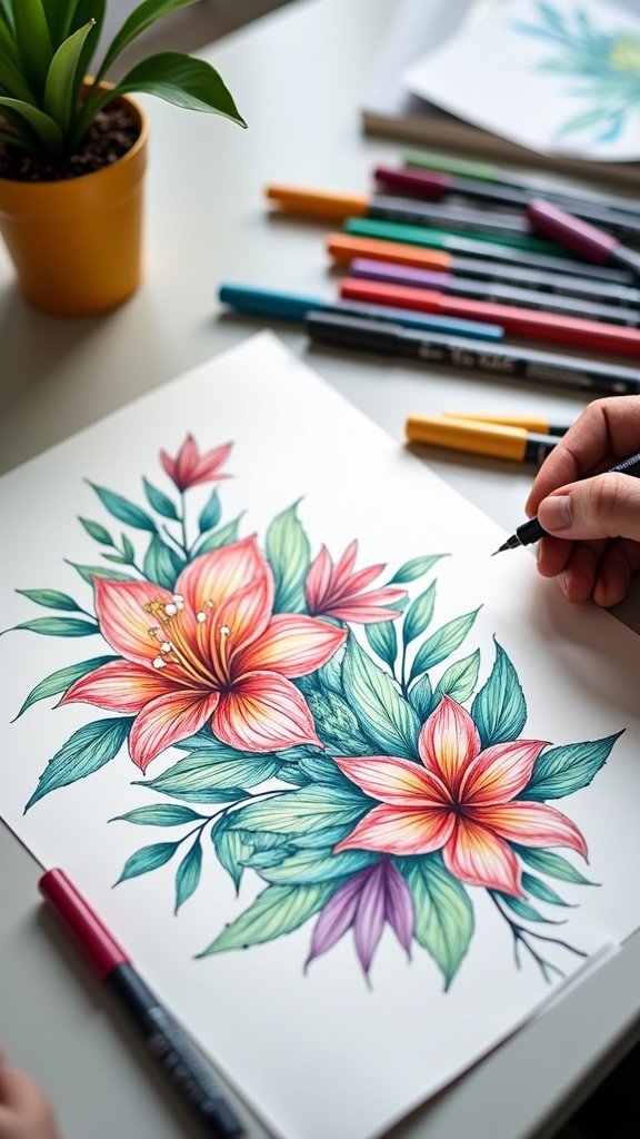 vibrant botanical line art