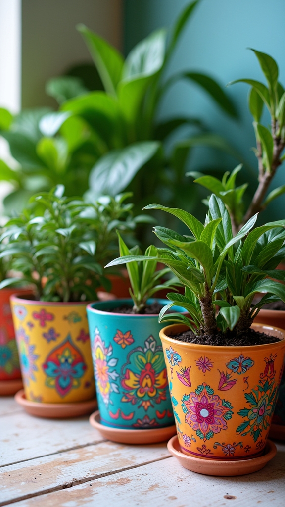 vibrant diy painted pots