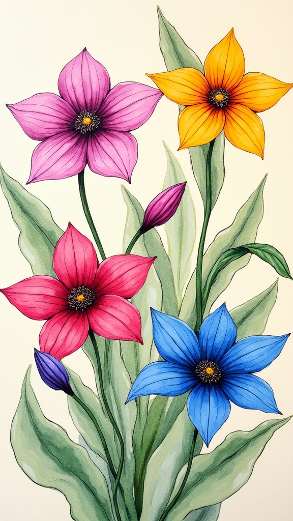 vibrant house plant drawings