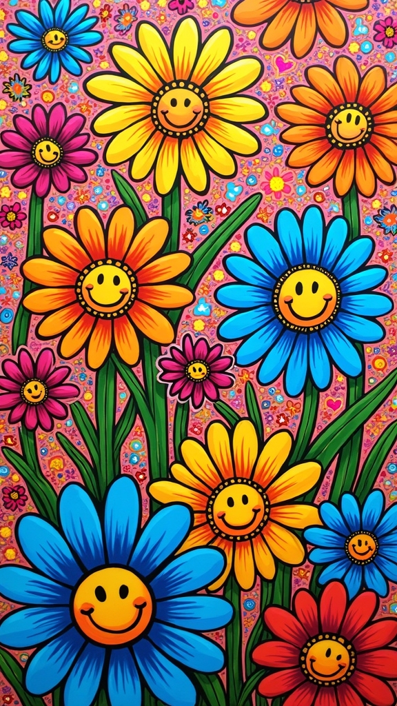 vibrant retro flower art