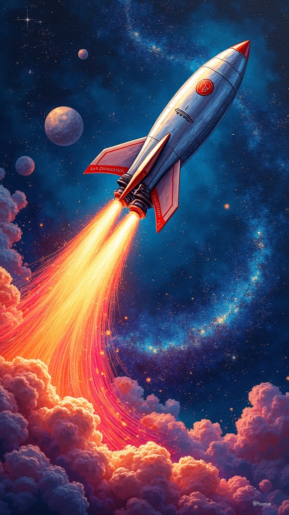 vibrant rocket ship art