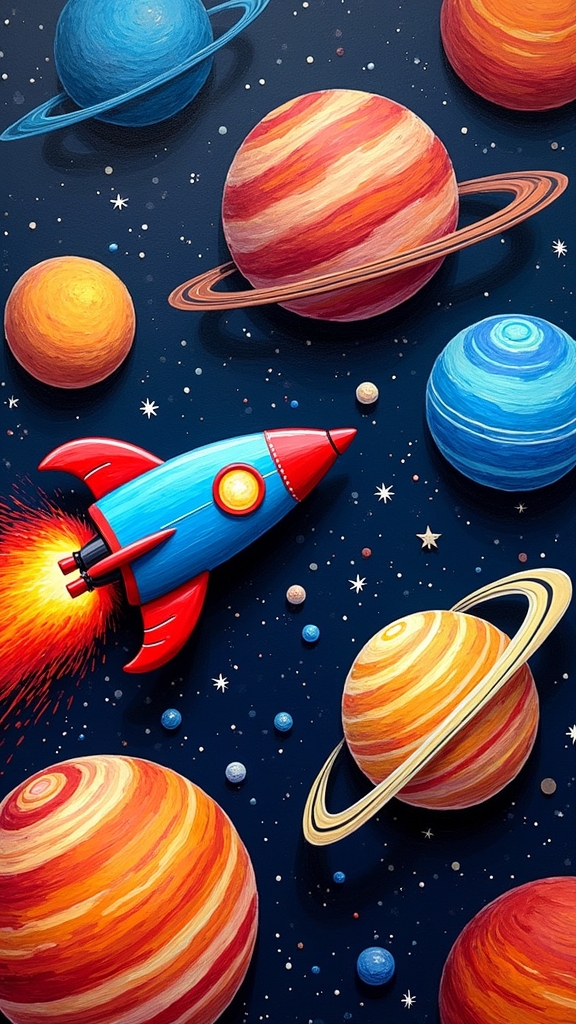 vibrant rockets and planets