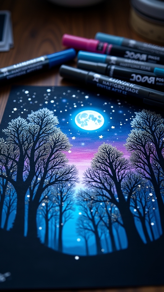 vivid nighttime scene drawing