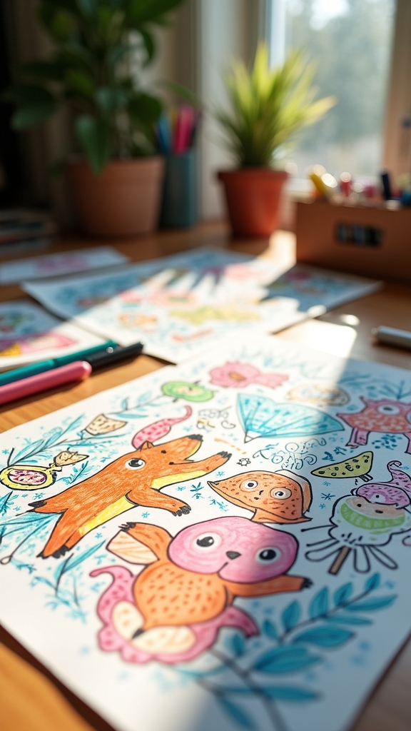 whimsical animal doodles created