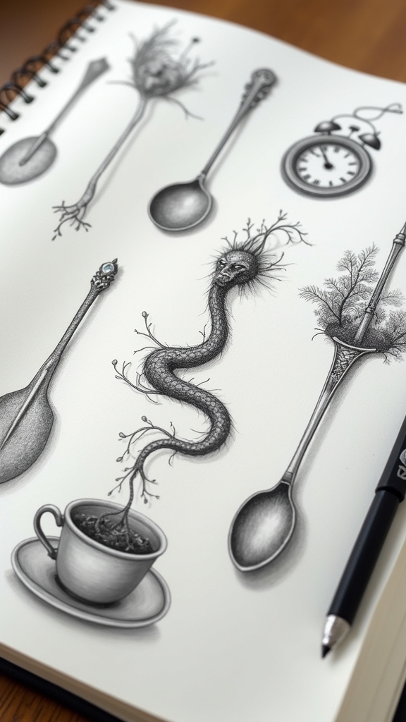 whimsical everyday object sketches