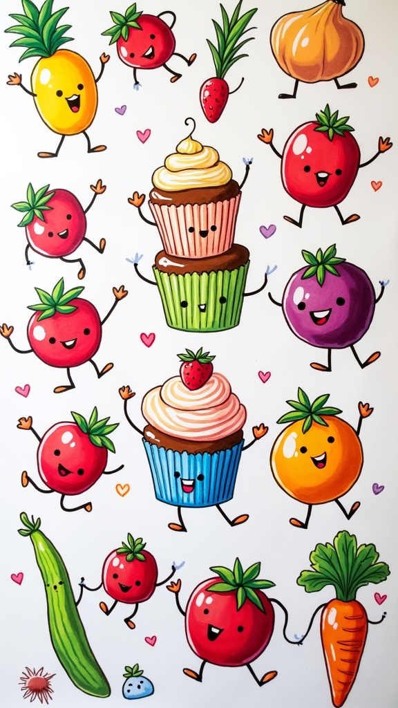 whimsical food character illustrations