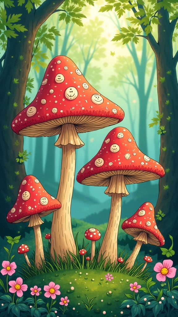 whimsical mushroom doodle adventure