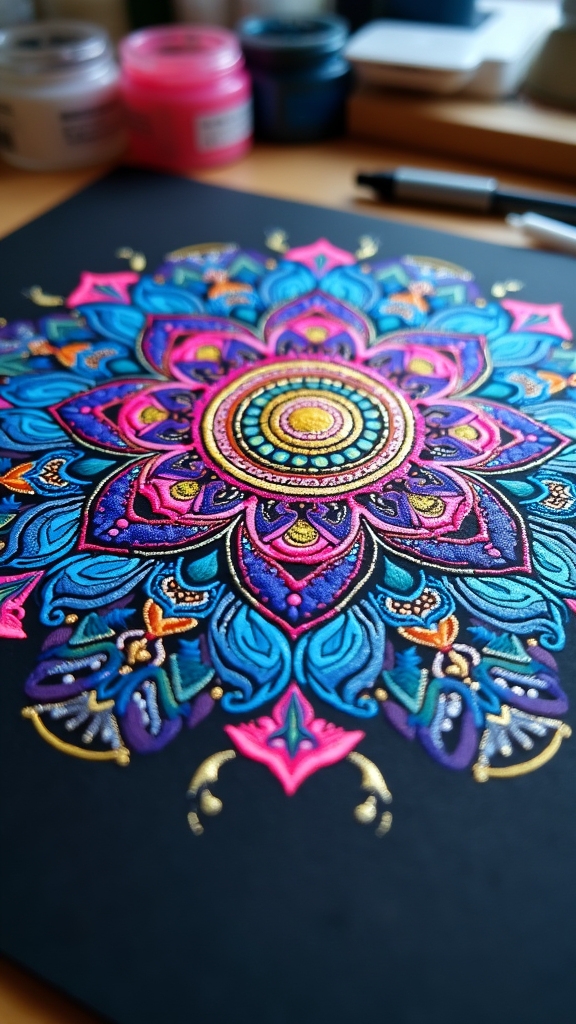 mandala art on black