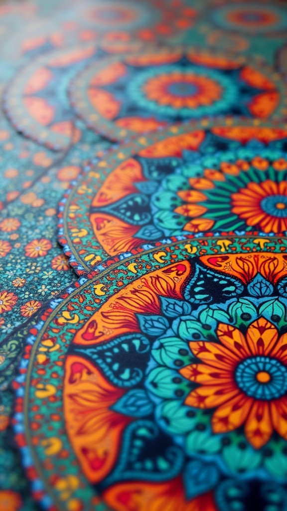 symmetrical vibrant mandala prints
